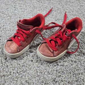 PUMA Basket Holiday Glitz Girls Sneakers – Red Glitter – Size 8